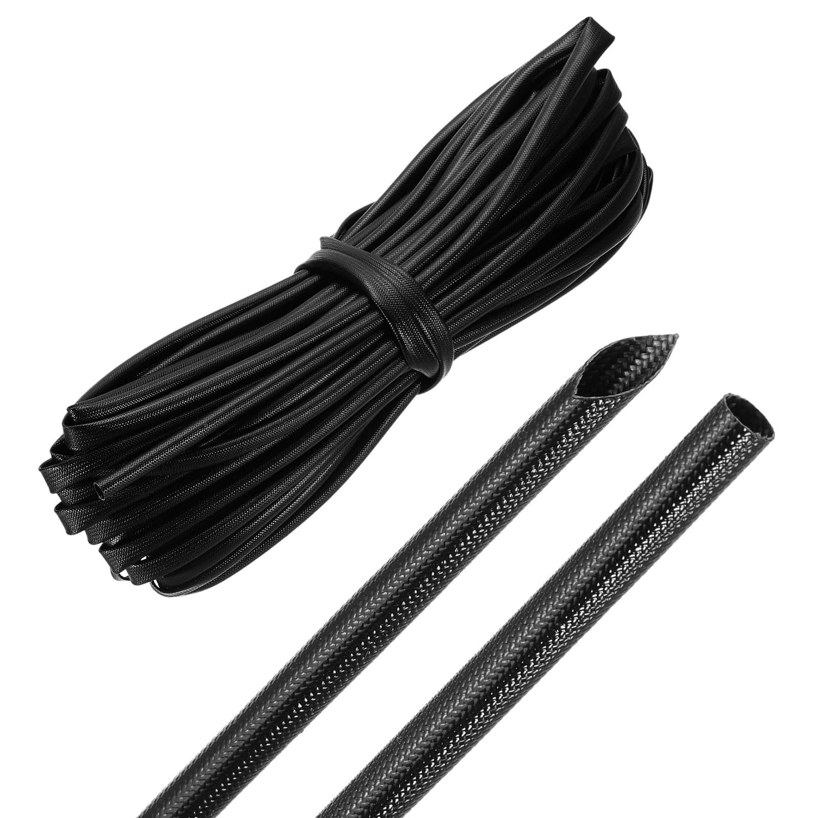 sourcing map 49ft Braided Cable Sleeve, 5mm / 3/16" ID 200C High Temperature 1500V Fiberglass Wire Insulation Cord Protector Organizer Wires Management for Motor Engine Fuel Line, Black
