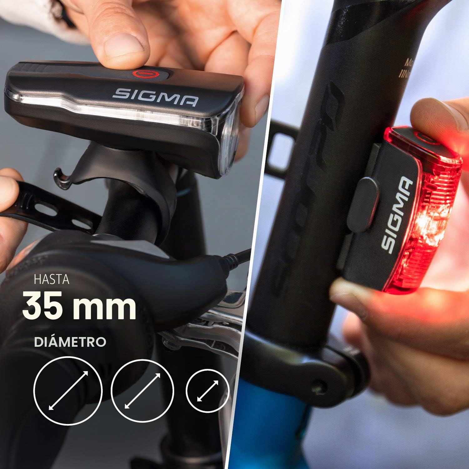 SIGMA Juego de luces LED para bicicleta AURA 60 y INFINITY | Luz delantera y trasera recargable | Juego de luces para bicicleta a prueba de salpicaduras de agua