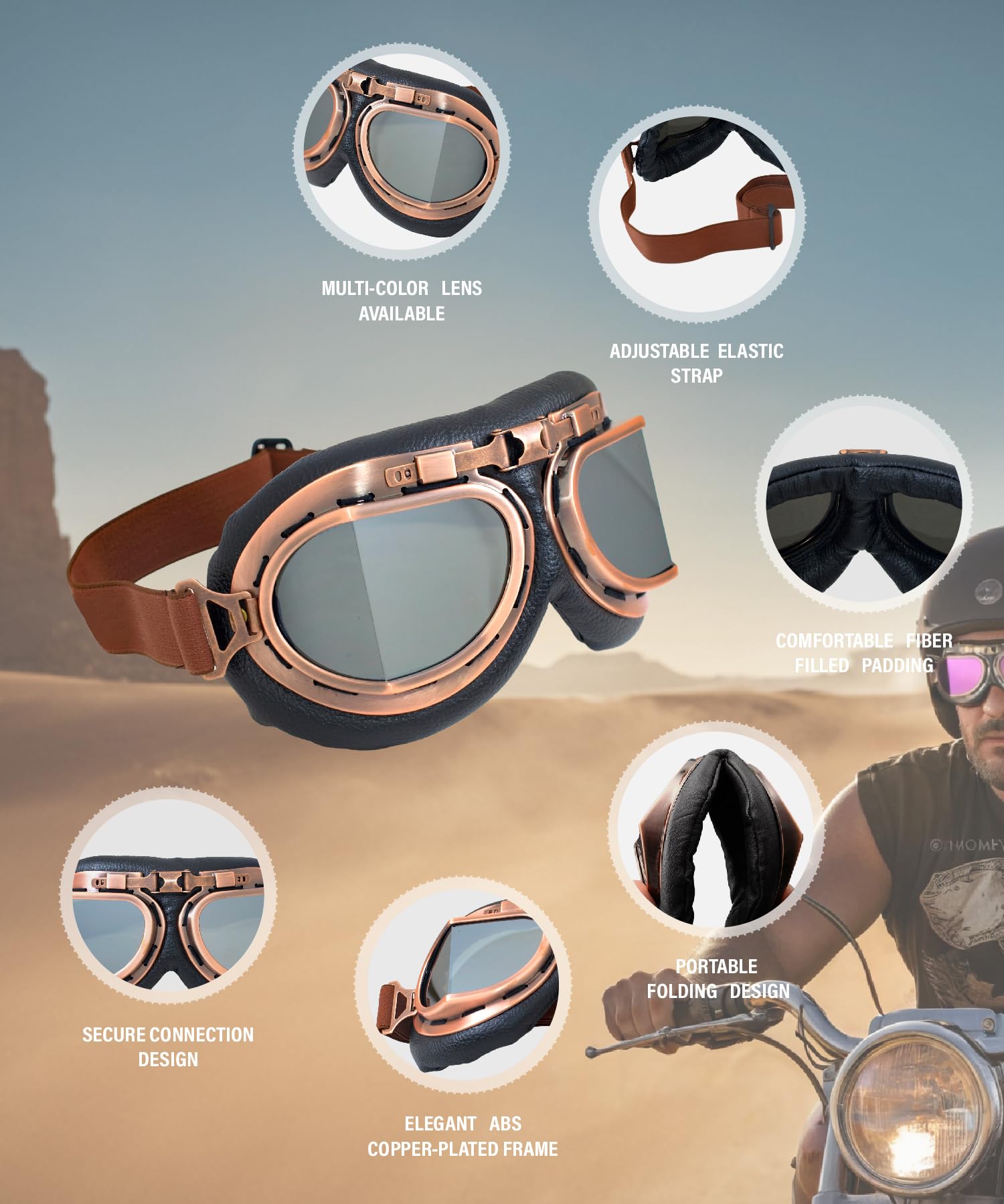 CRG Sports - Gafas de estilo retro aviador para moto, T08 T08BCB