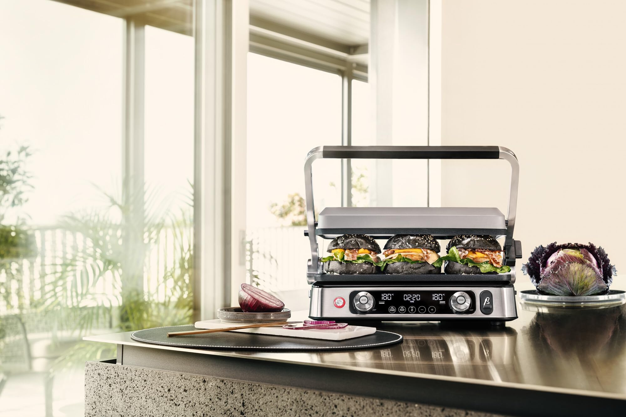 Braun MultiGrill 9 Pro CG 9160, Plancha Eléctrica con 2 Termostatos Independientes, 3 Posiciones de Cocinado, Placas Lavables en Lavavajillas, Sonda Térmica Integrada, 2200 W, Negro/Acero Inoxidable