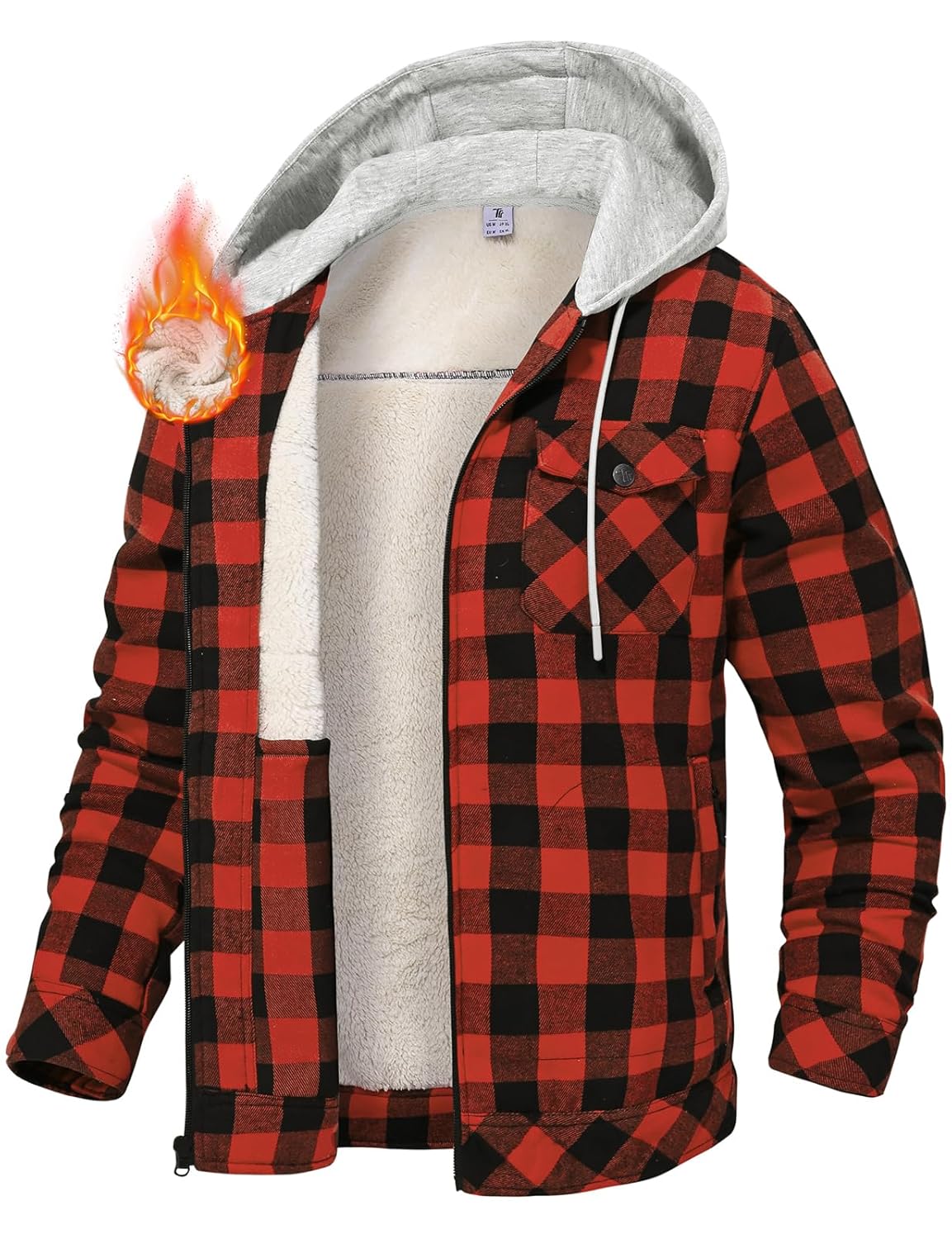 TBMPOY Mens Flannel Shirt Jacket Fleece Lined Plaid Sherpa Full Zip Winter Hoodie Warm Coat Casual Zipper Pockets