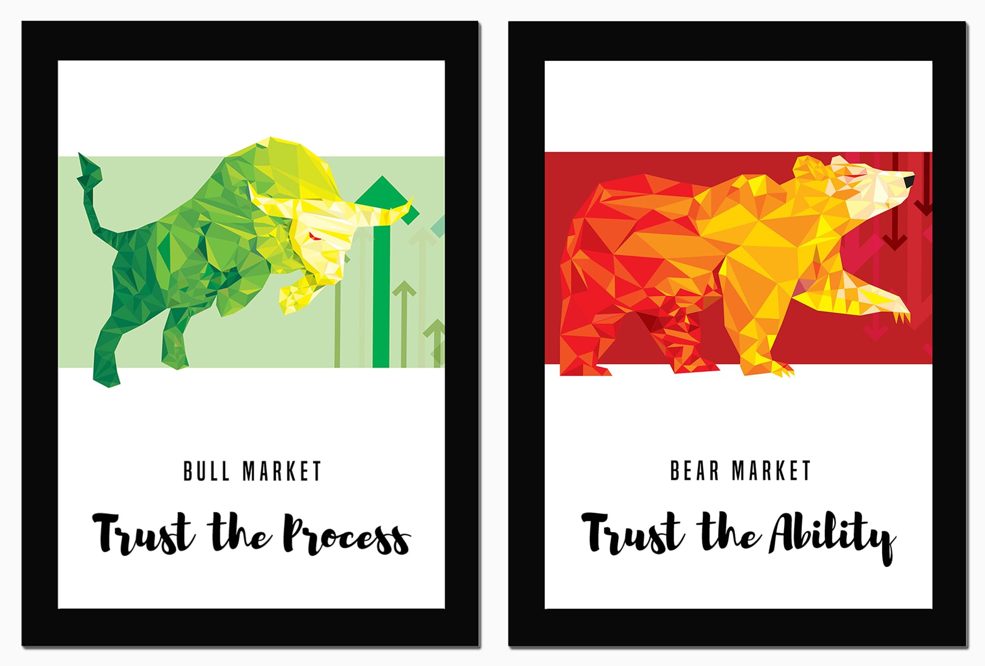 AR Creative Bull And Bear Market - Share Trading Motivational Quote Framed Wall Poster, Share Market, Stock Market, Home, Office Decor (13.6 inch x 10.2 inch) Set of 2