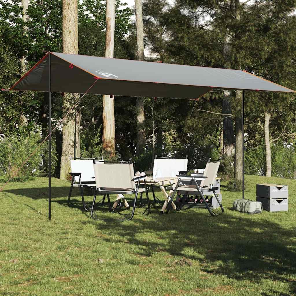 Bâche de Camping Gris et Orange500x294 cm Toile de Tente Légère en Polyester 185T avec Sac de Transport Abri de Randonnée Trekking et Bivouac en Plein Air