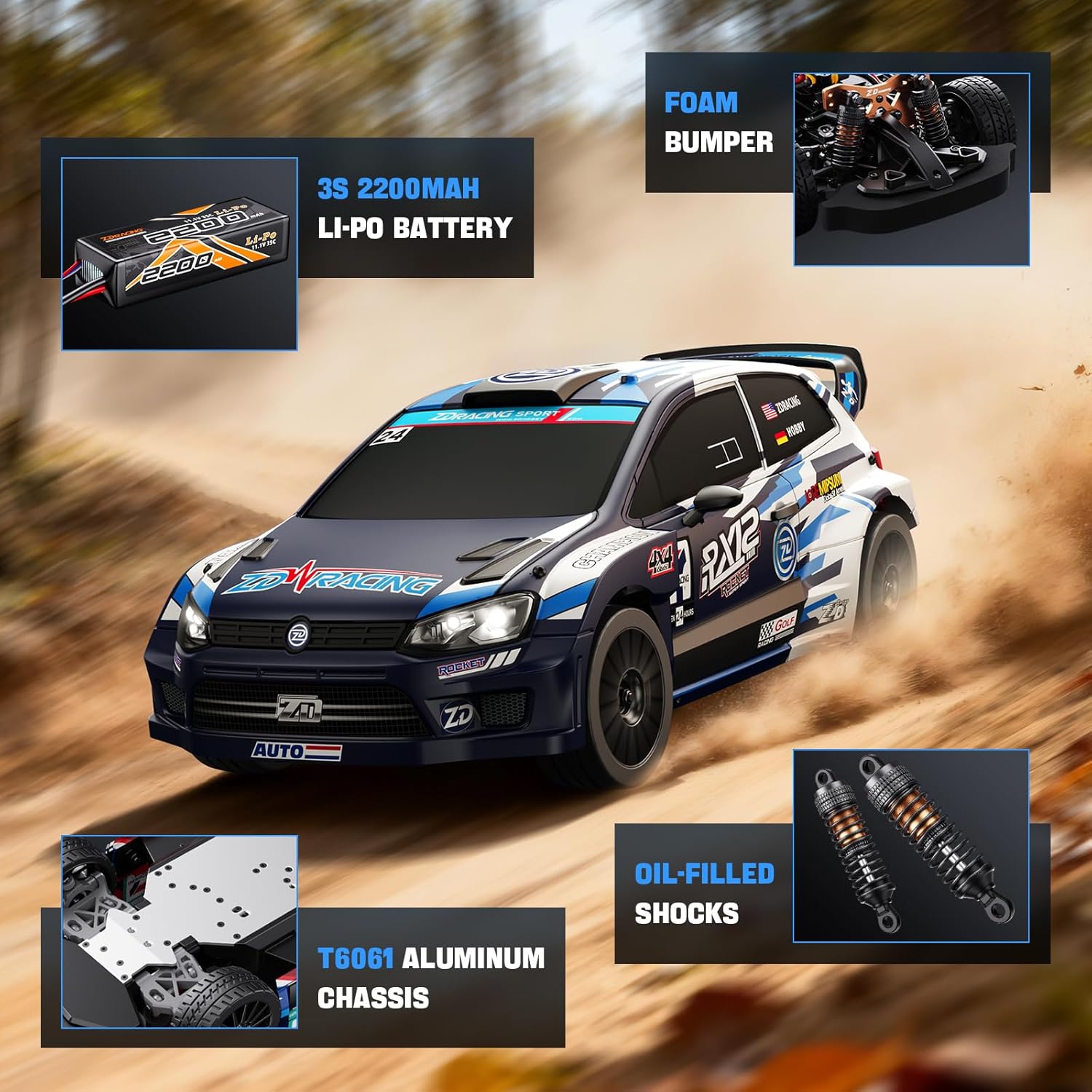 ZD Racing 1:12 Fast RC Cars for Adults, Max 42mph Brushless RC Drift Car with Gyro, 4WD High Speed RC Rally Car, 2200 mAh Drifting Remote Control
