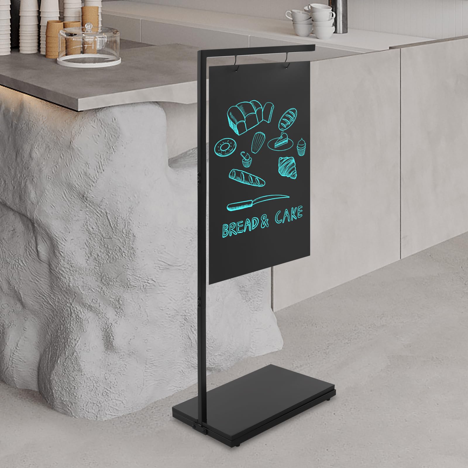 Pizarra de tiza, 38 x 30 x 110 cm, grande, de pie, cartel exterior para cafetería, cartel portátil de doble cara para colocar mensajes publicitarios