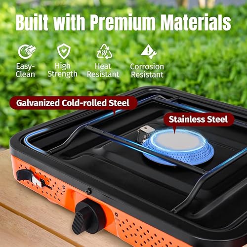 Miniatura 4 de SHINESTAR Estufa de campamento de doble quemador con bolsa de transporte, estufa portátil plegable para campamento, estufa de campamento de 17000