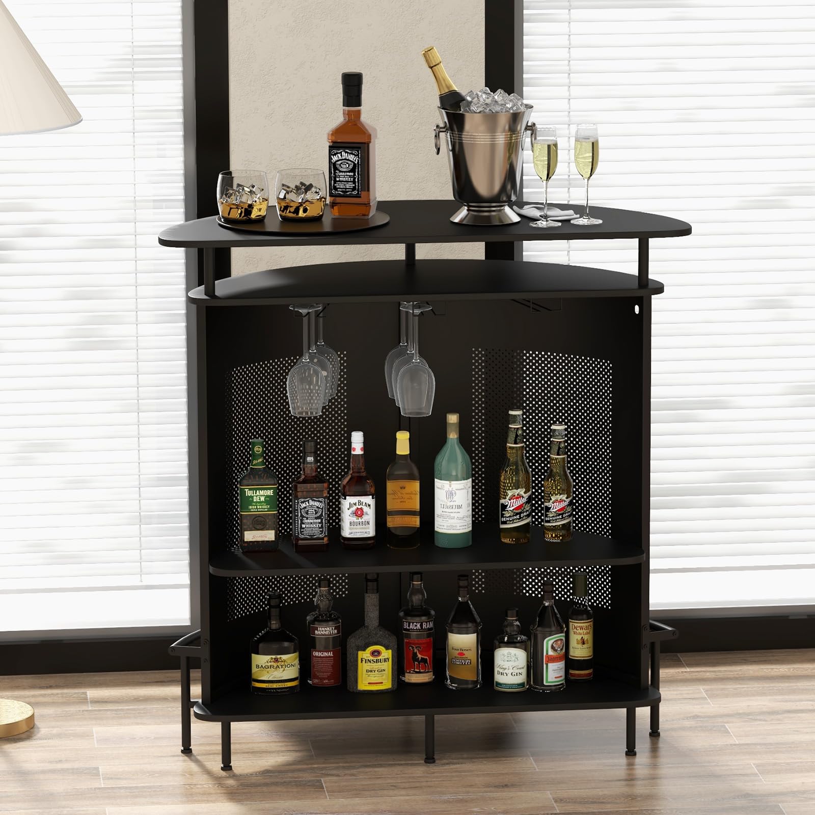 COSTWAY Bartisch Küche, Küchentheke mit Stauraum und Fußstütze, Theke Bar mit Metallrahmen, verstellbare Füße, 110,5 x 48 x 112,5 cm, schwarz