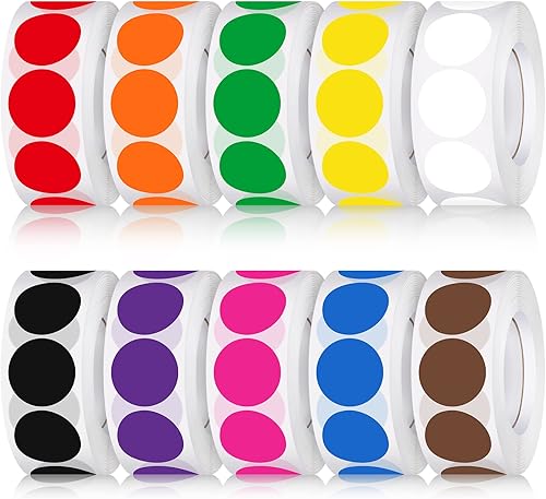 10000 etiquetas adhesivas redondas de 1 pulgada para codificación de colores, rollo adhesivo, varios colores, colores sólidos, para organización de