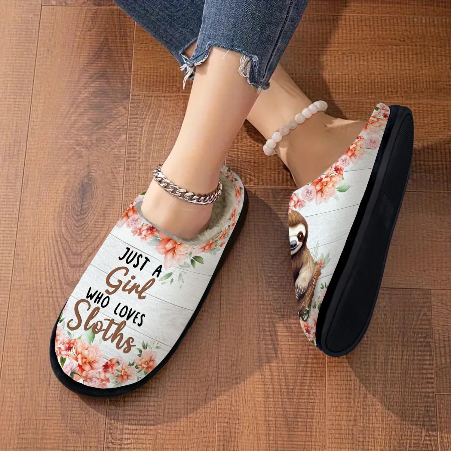 Sloths Slippers for Women Men, All-Season Soft Fabric Slip-On Slippers with Non-Slip Rubber Sole, Winter Warm Cute Animal Print House Shoes Gifts for Sloths Lover, Machine Washable