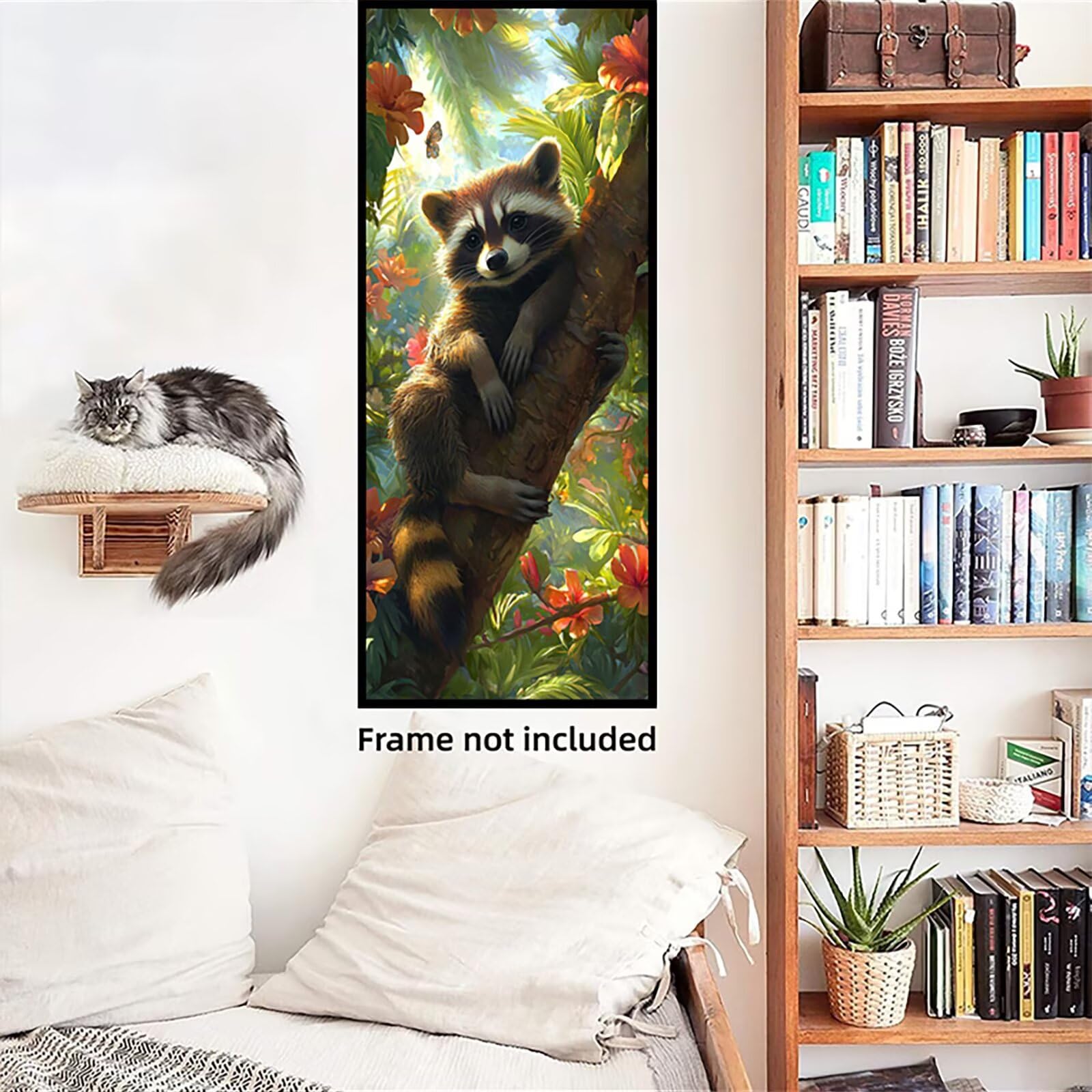 Malen Nach Zahlen 50x150cm Leinwand Waschbär Malen Nach Zahlen Erwachsene mit Ohne Rahmen, DIY Kreativ Set für Erwachsene mit Pinseln und Acrylfarbe, Zimmer Deko Blume Landschaft Geschenk, P0M-896