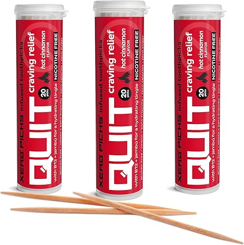 Miniatura 10 de Xero Picks Palillos de dientes con sabor para ayudar a dejar de fumar - Libre de nicotina - 60 palillos (3 paquetes) (Frambuesa) Sin OMG, Kosher