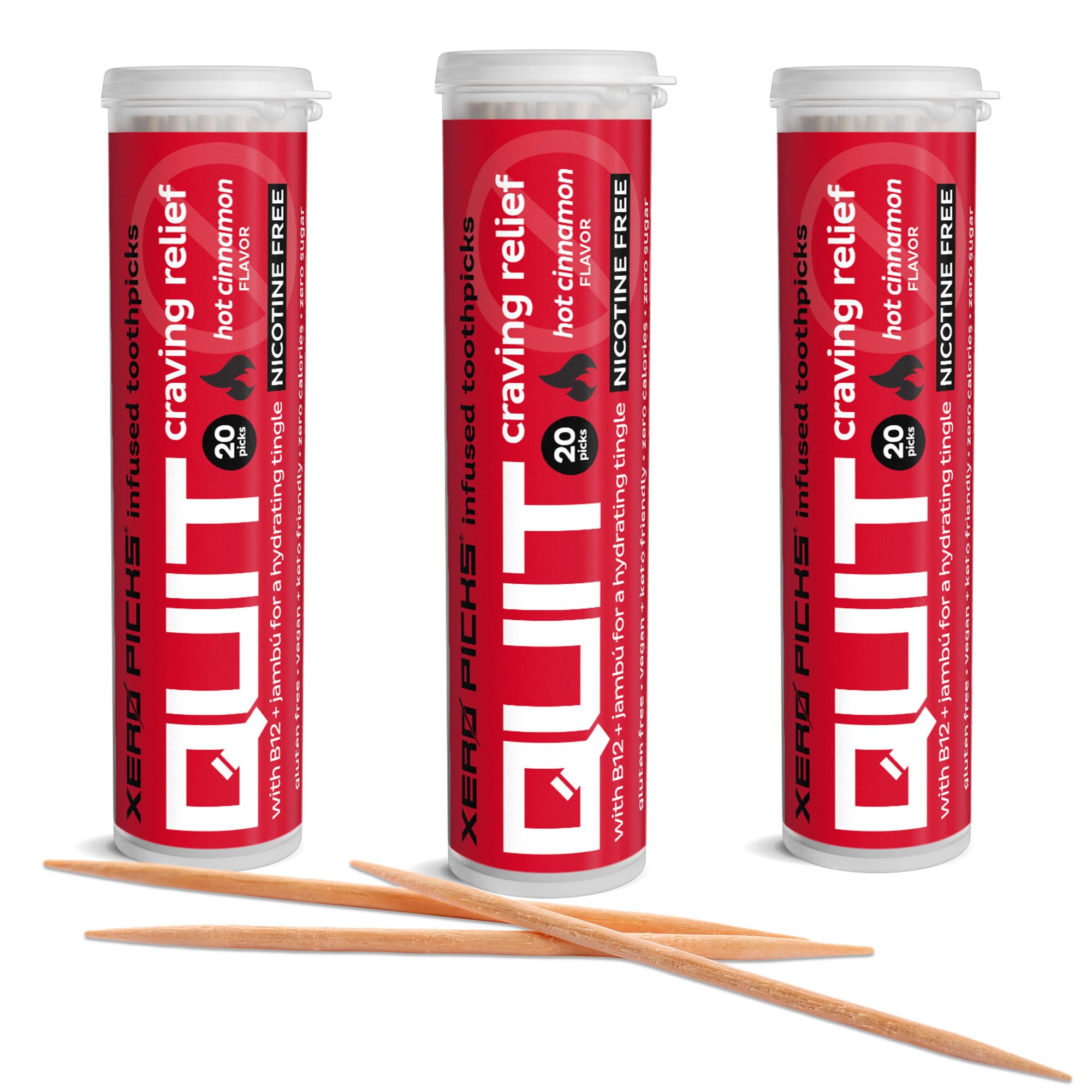 Xero Picks Infused Flavored Toothpicks to Help Quit Smoking - Nicotine Free - 60 Picks (3 Packs) (Hot Cinnamon) Non-GMO Kosher Vegan