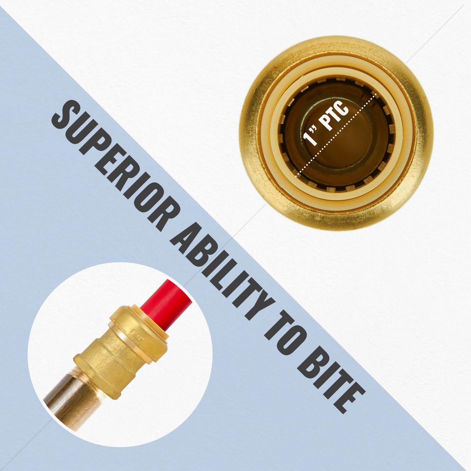 SUNGATOR Adaptador hembra Pushfit, adaptador FNPT de 1 pulgada x 1 pulgada, sin plomo, latón para conectar accesorios de fontanería para trabajar con Pex, cobre, CPVC, con 1 clip de desconexión,