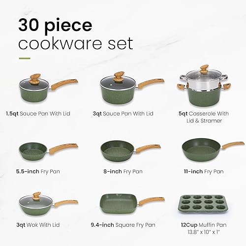 Miniatura 6 de Kitchen Academy Juego de ollas y sartenes antiadherentes, 30 piezas de utensilios de cocina de inducción y utensilios para hornear, juego de