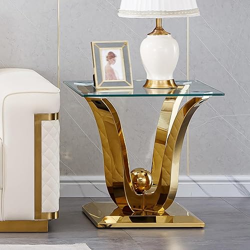 Miniatura 44 de Mesa consola de cristal dorado de lujo moderna de 55 pulgadas, mesa de entrada delgada con base de acero inoxidable brillante con espejo Consola