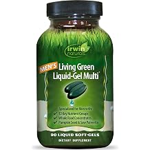 Irwin Naturals Mens Living Green Liquid-Gel Multi - 70 Essential Nutrients, Full-Spectrum Vitamin Supplements for Men, Wholefood Blend - Promotes Brain & Adrenal Support - 90 Liquid Soft-Gels