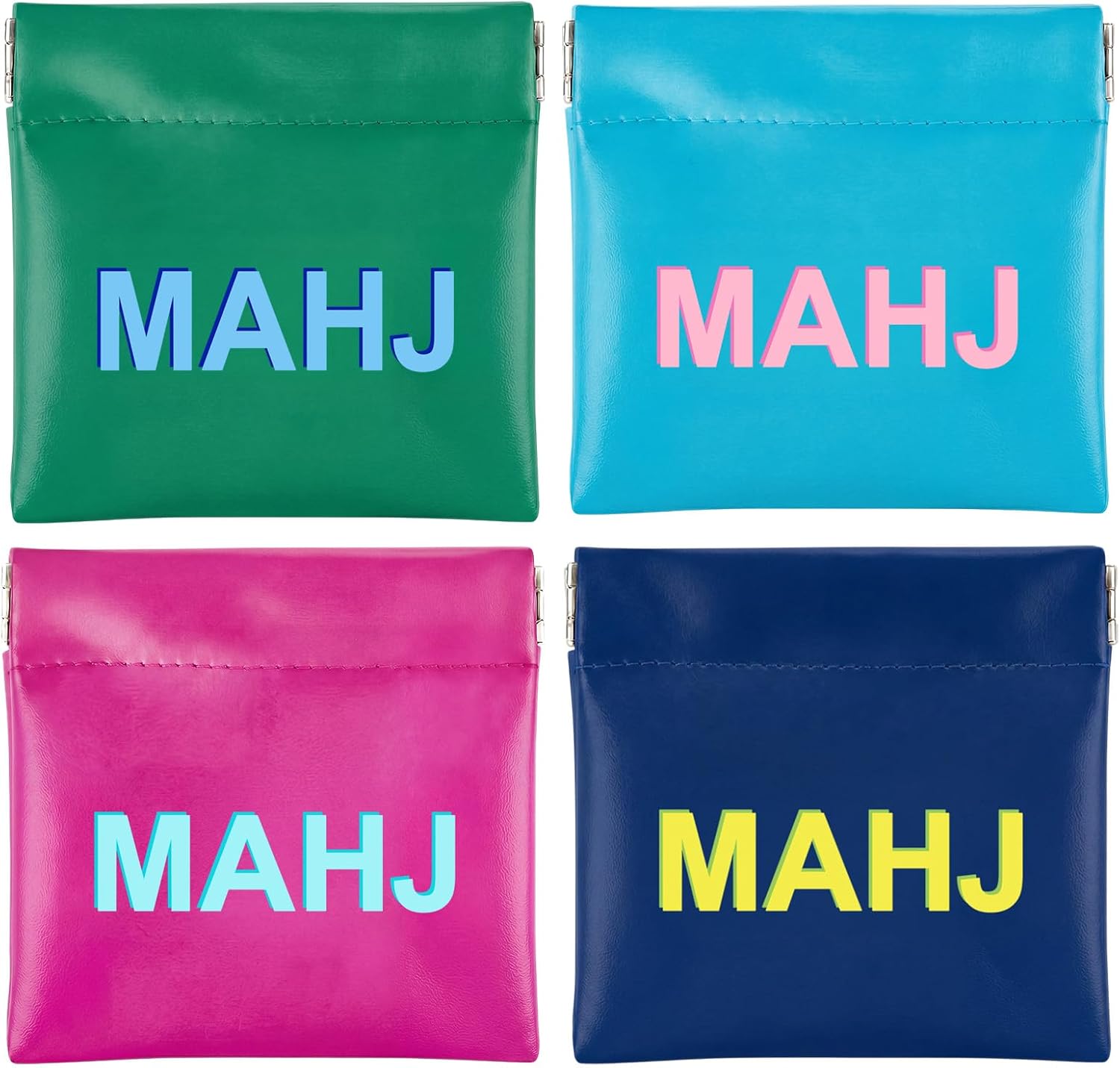 4 Pcs Mahjong Dice Bag Mini Tile Pouch, Dark A | PU Leather Squeeze Closure, Mini Mahjong Storage Bag for Dice Tiles Coins, Ideal for Board Game Travel Party Accessory