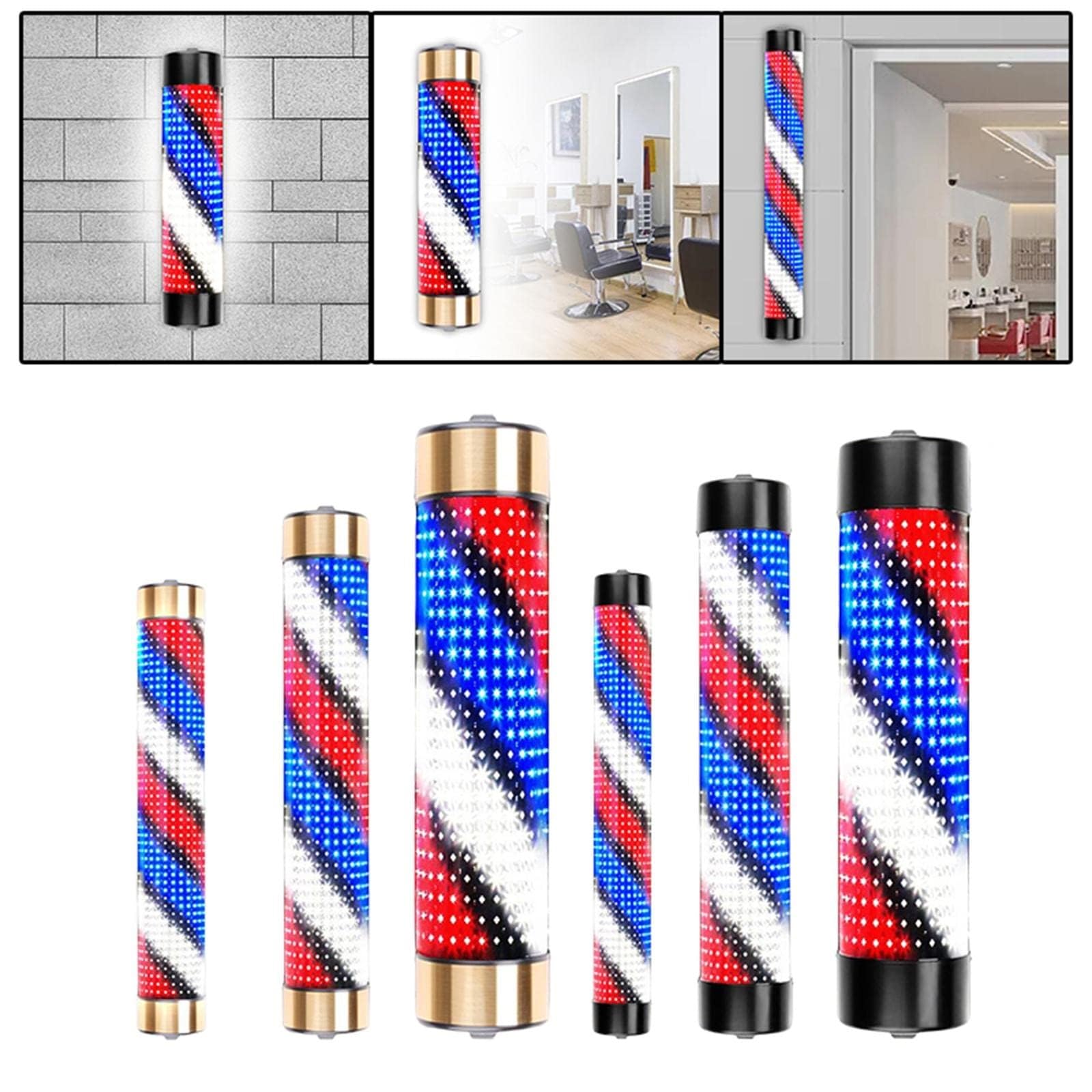Lampa ścienna LED Wodoodporny Słupek Do Salonu Fryzjerskiego Obrotowe Światło Salon Fryzjerski Kryty Neon Oświetlenie Wiszące Na Ścianie Piękno W Paski balkonu, korytarza(Black,15x125cm)