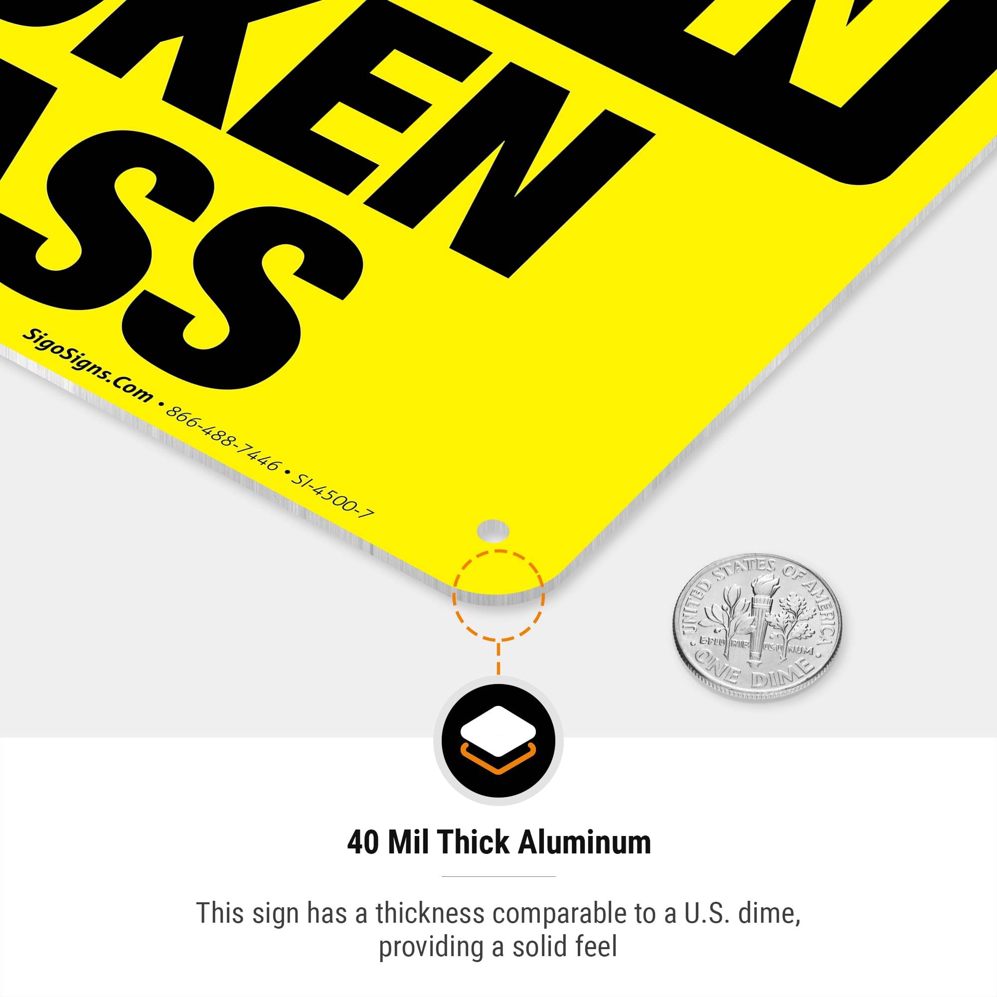 Broken Glass Only Sign - 10x7 Inch OSHA Caution Vinyl Decal, Weather Resistant