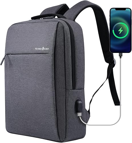 Victoriatourist Mochila para laptop de 15.6 pulgadas, mochilas de viaje delgadas y duraderas con puerto de carga USB, bolsa de computadora