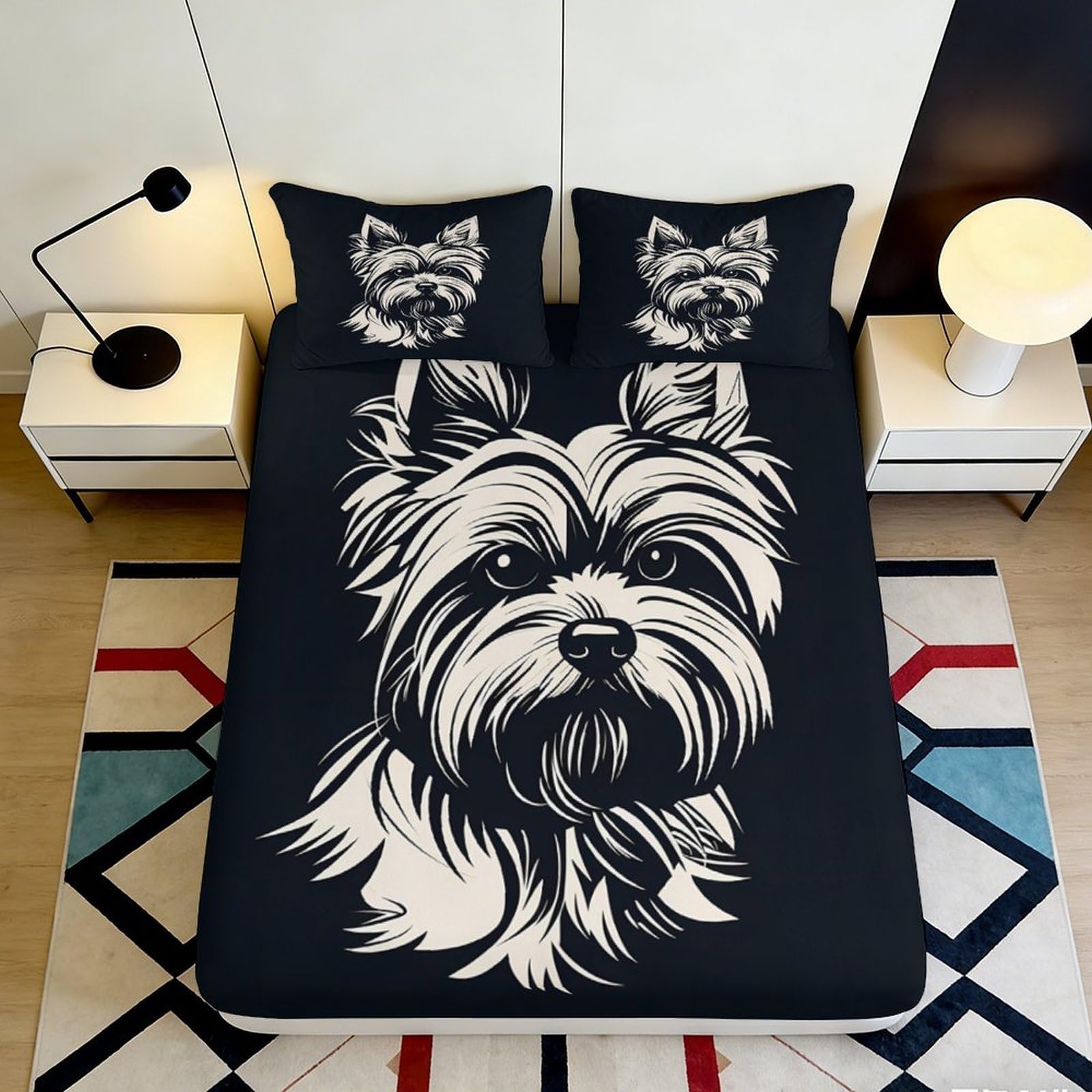 Pnayamiorkfel Style-4 3D Printed Yorkshire Terrier Fitted Sheet Microfiber Soft Breathable Dog Illustration Mattress Cover For Bedroom Guest Dorm Decor 90X200x25cm