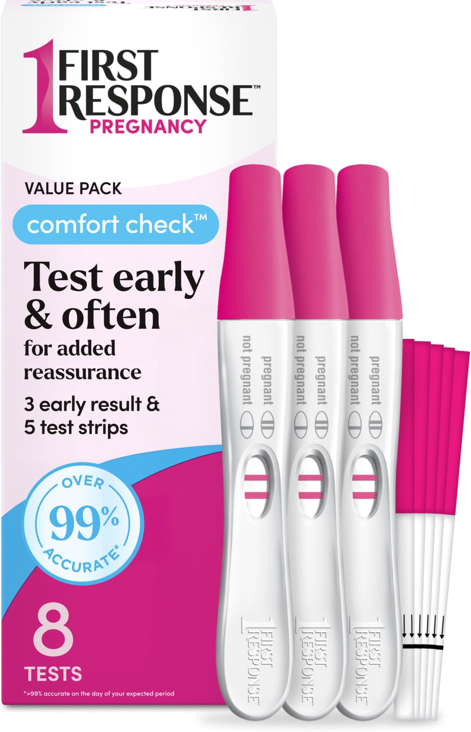 FIRST RESPONSE Comfort Check Pregnancy Test, 8 Count, Pink & White