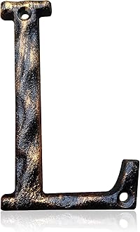 5.5 Inch House Numbers & Letters, Highly Visible Cast Iron Metal Home Address Number for Street Office Mailbox, Antique Brass (Letter L)