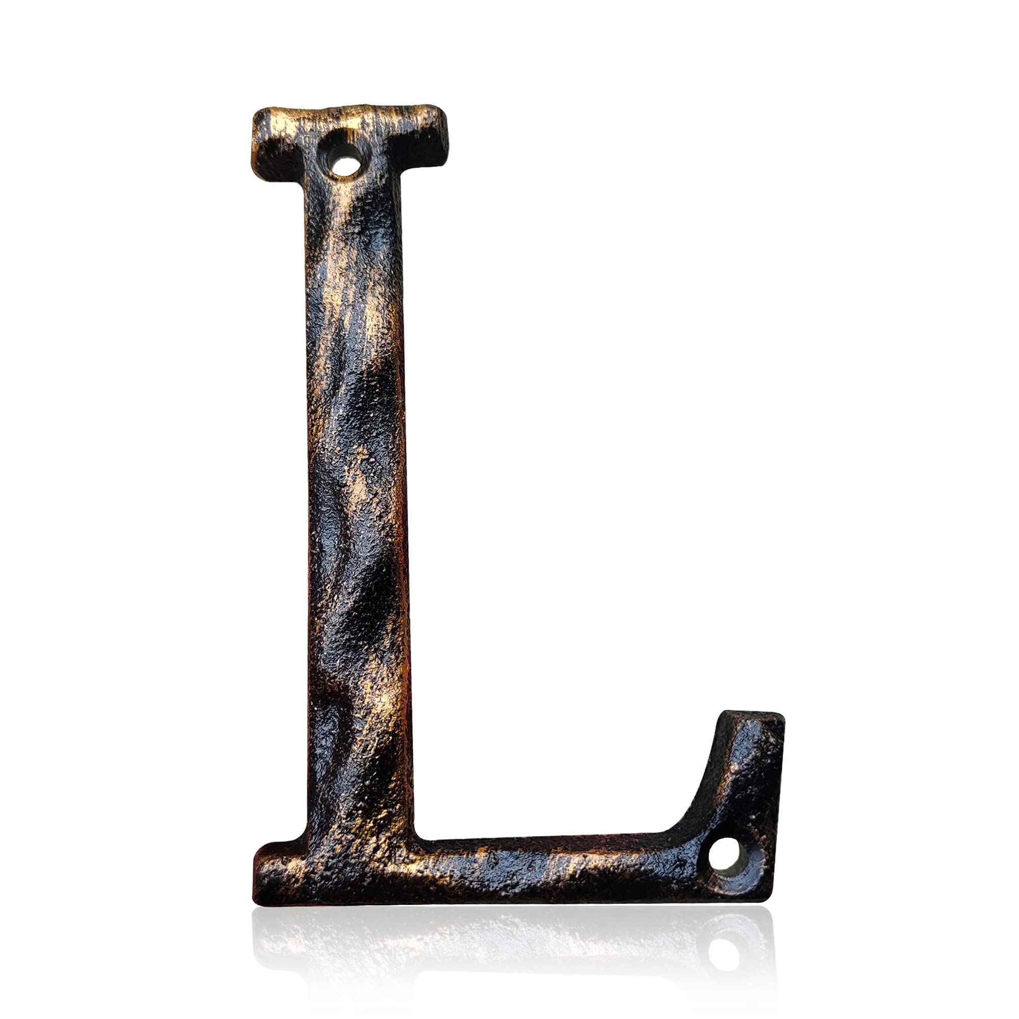 5.5 Inch House Numbers & Letters, Highly Visible Cast Iron Metal Home Address Number for Street Office Mailbox, Antique Brass (Letter L)