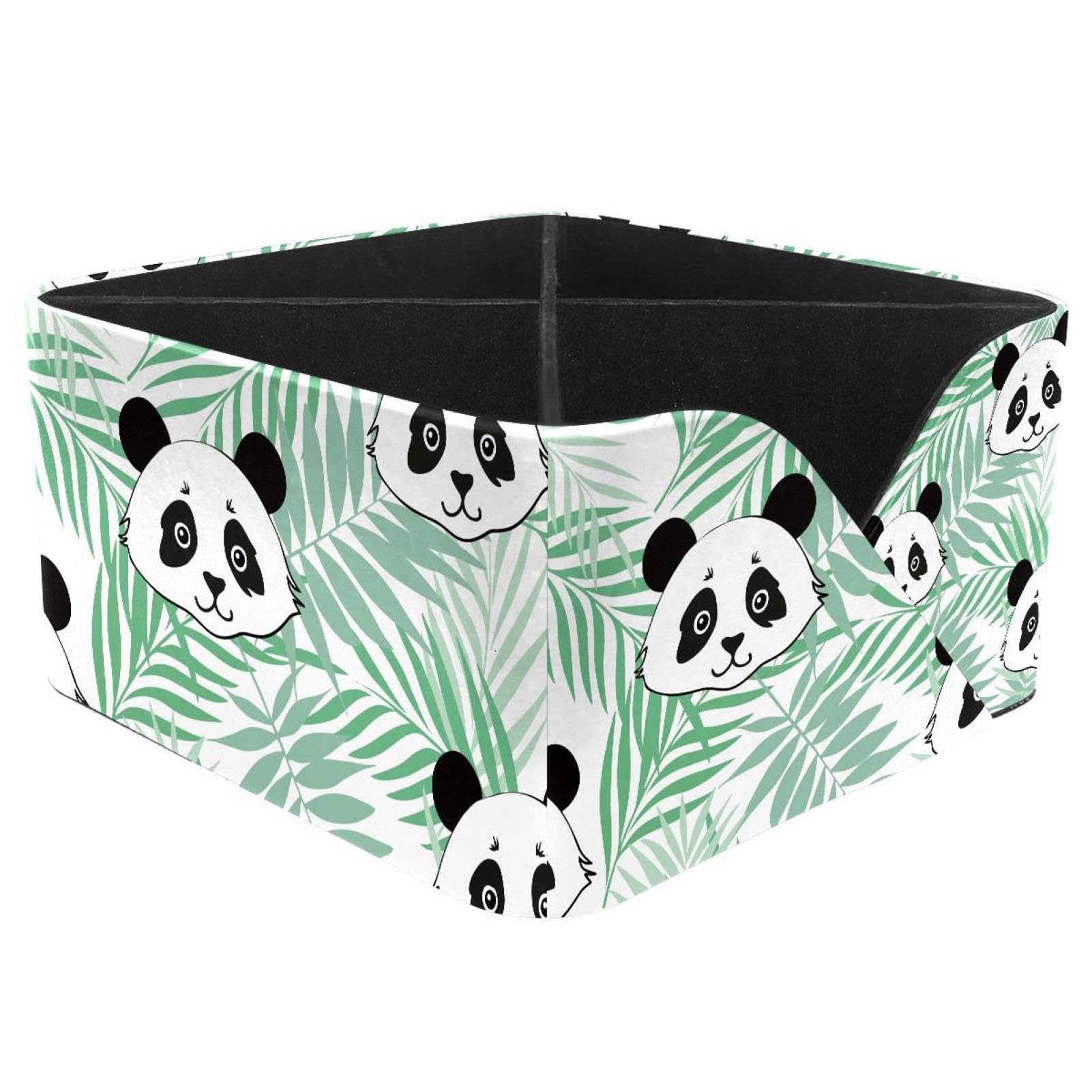 KengjuTesu Tropical Leaves Panda Pattern Desktop Organizer Pen Holder, Rectangular Pencil Cup for Office, Study and Makeup Stations