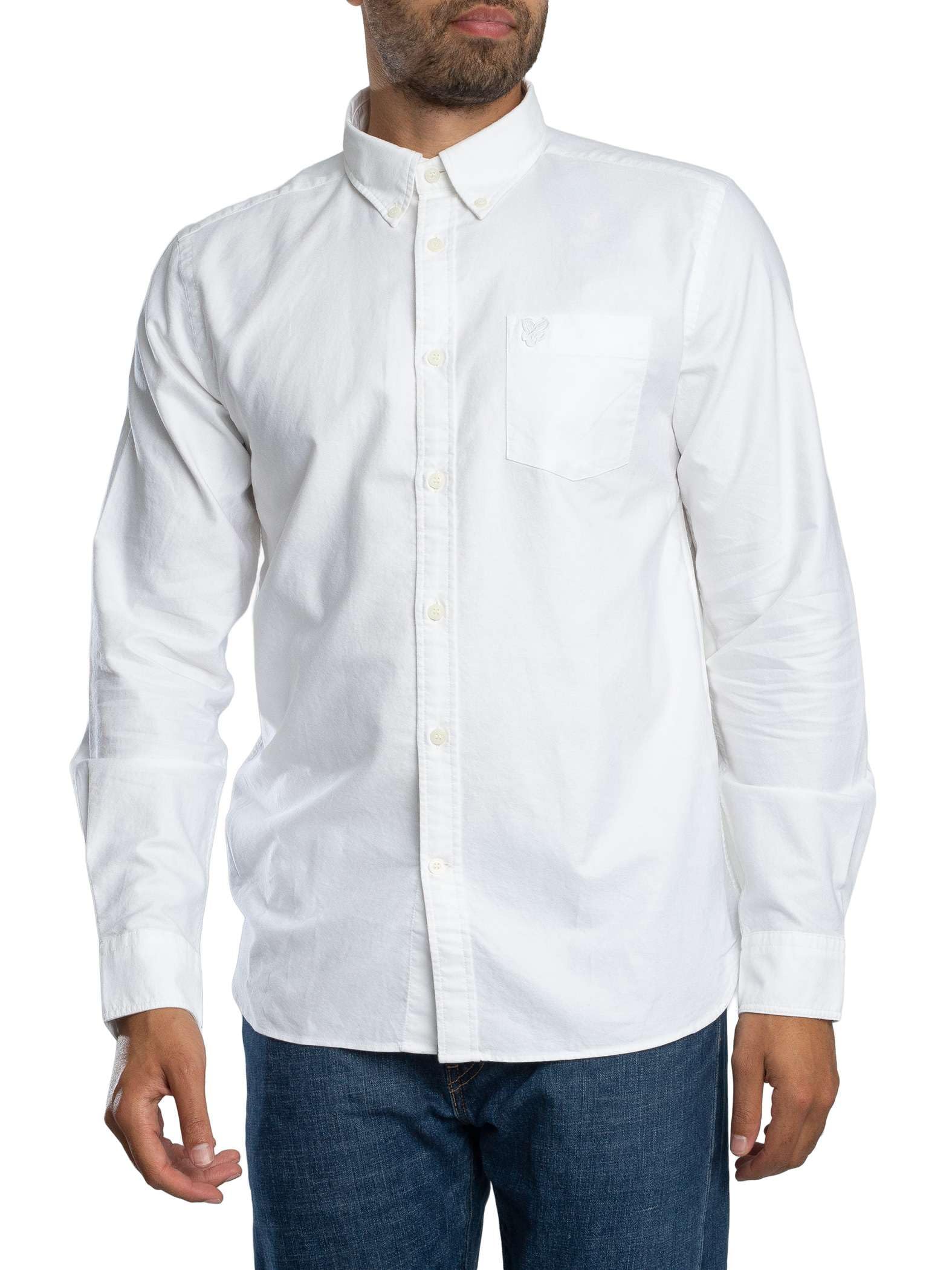 Lyle & Scott Men's Tonal Eagle Plain Oxford Shirt, White, L
