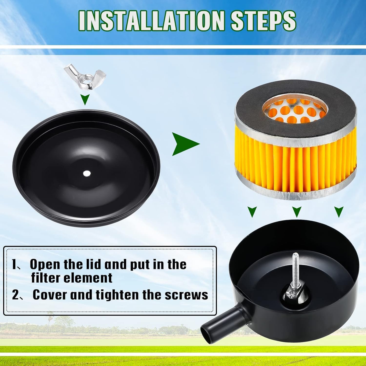 5Pcs Air Compressor Intake Paper Filter Elements 4 2x3x2in Piston Type Yellow Replacement Filters for Efficient Particle Filtration