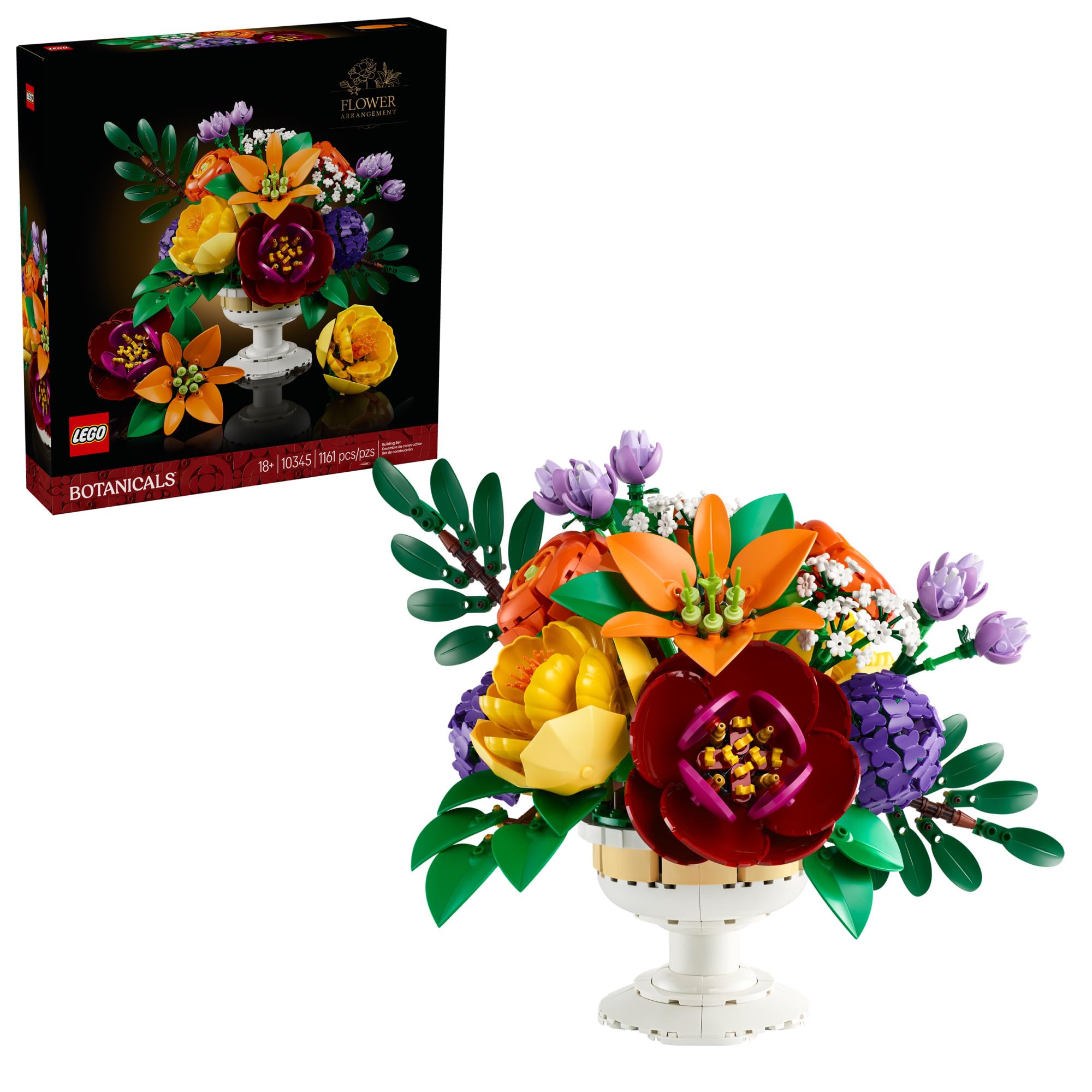 LEGO Botanicals Flower Arrangement DIY Building Set - Faux Bouquet Set for Adults, 18+ - Floral Home Décor Kit - Gift for Graduation - Decorations for Office or Cubicle - 10345