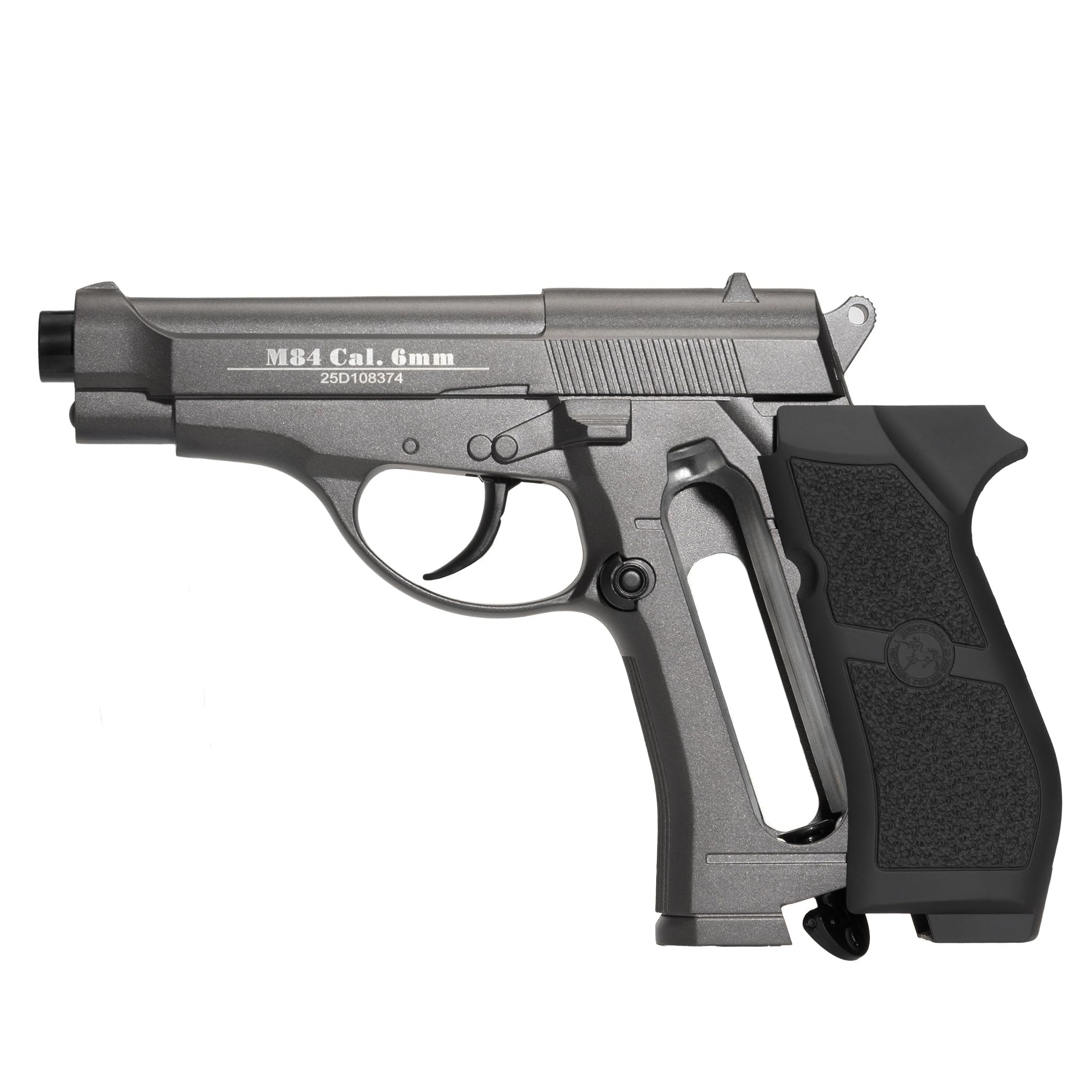 Pistola CO2 softair M84 full metal nera, POTENZA 0,9 JOULE, caricatore thin 15 colpi, sicura/singolo, CO2 nel calcio, 165mm 700g, bundle 1000 pallini + 5 bombolette