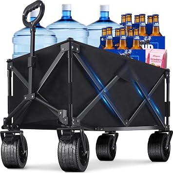 Wagon Carts Foldable 460LBS Weight Capacity Collapsible Wagon with Big All-Terrain Wheels, Heavy Duty Beach Wagons Cart with Cup Holders