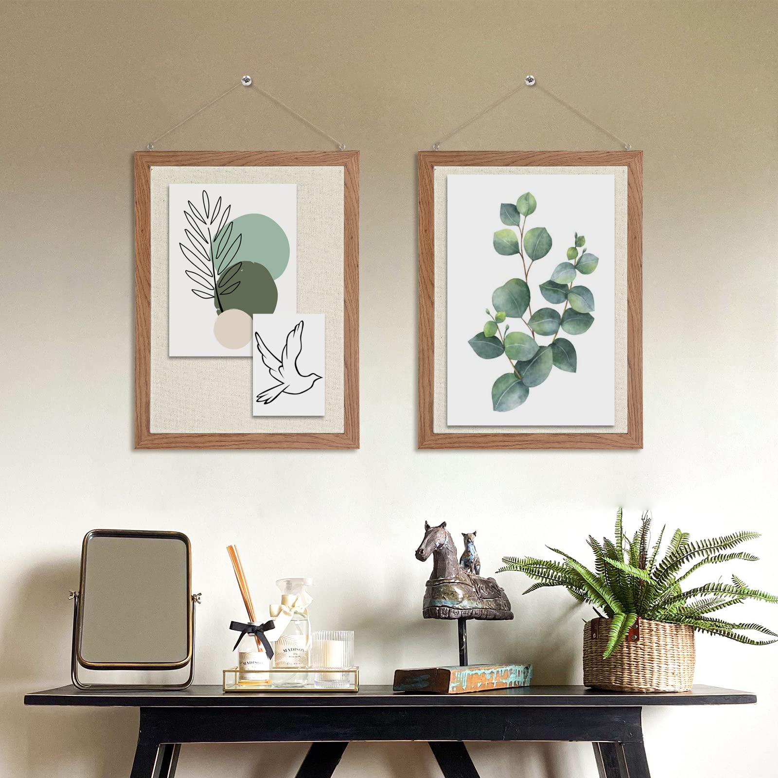 DOLLAR BOSS Bulletin Boards with Linen 2-Pack 12''X 16'' Cork Board for Walls Wood Framed Display Pin Board Small, for Home Kitchen Office Decorative Hanging 20Pushpin(Brown Frame White Linen)