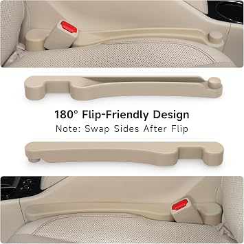 Givifive Car Seat Gap Filler Organizer 2Pack Soft Foam 3IN1 Multifunctional | Seat Side Gap Filler Strip with Slot & Hook Universal Fit Car SUV Truck Fill The Gap Between Seat & Console (Standard Beige)