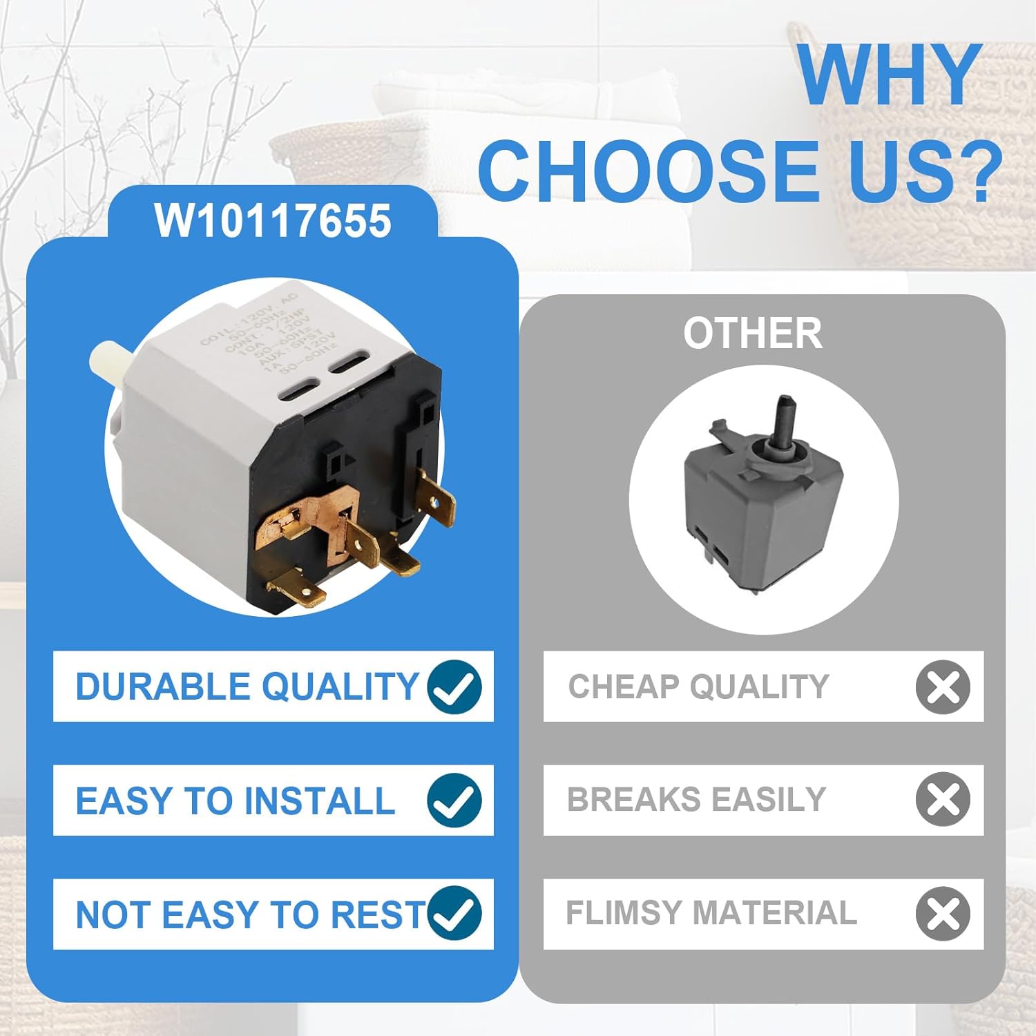 W10117655 Dryer Push to Start Switch Compatible with Some Crosley Maytag Kenmore and Whirlpool Dryers Replacement Part AP6015267 PS11748542