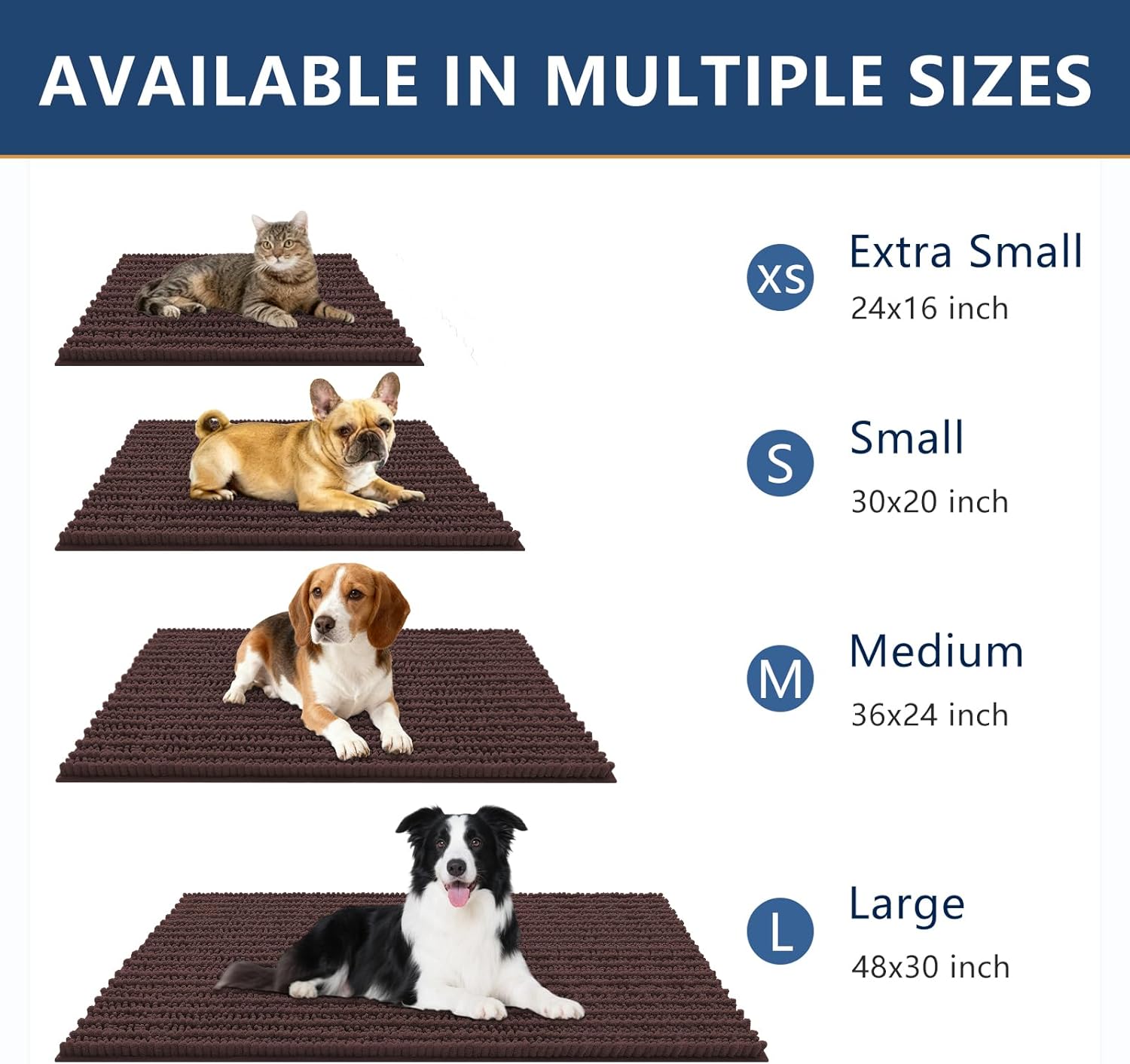 Smiry Dog Door Mat for Muddy Paws 47x24, Extra Soft Absorbent Chenille Doormat, Trap Moisture and Dirt, Non-Slip Machine Washable Front Door Mat for Indoor Entrance Inside Floor, Brown