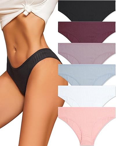 FINETOO Paquete de 9 calzones de algodón para mujer, sexy, de tiro bajo, acanalados, hipster, transpirables, suaves, para mujer, atrevidos, S-XL
