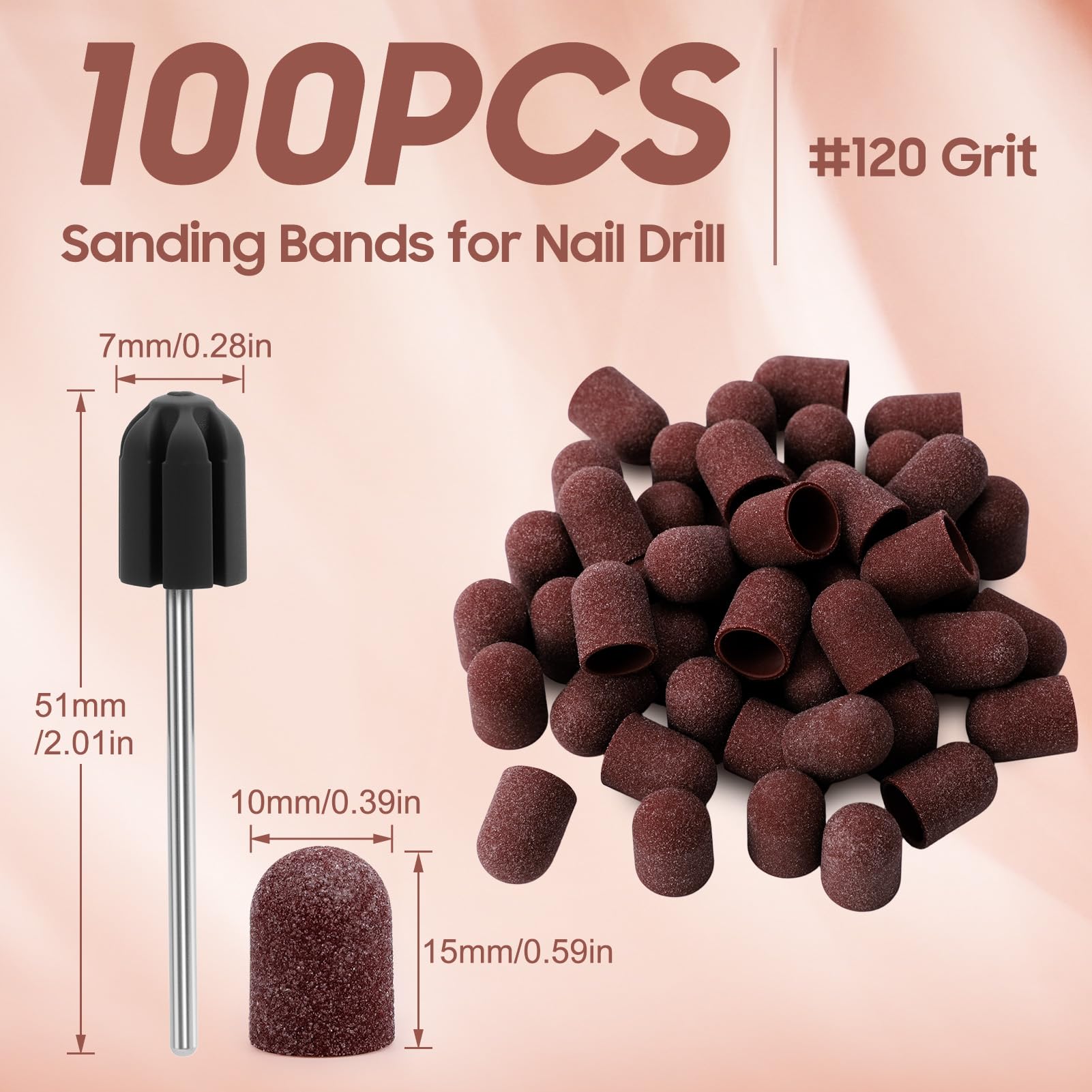 100 Pezzi Cappucci Abrasivi per Manicure, Set di Tappi Abrasivi per Unghie con 4 Alberi per Lucidatura e Levigatura, 10 mm Set di Fasce Abrasive per Manicure Pedicure