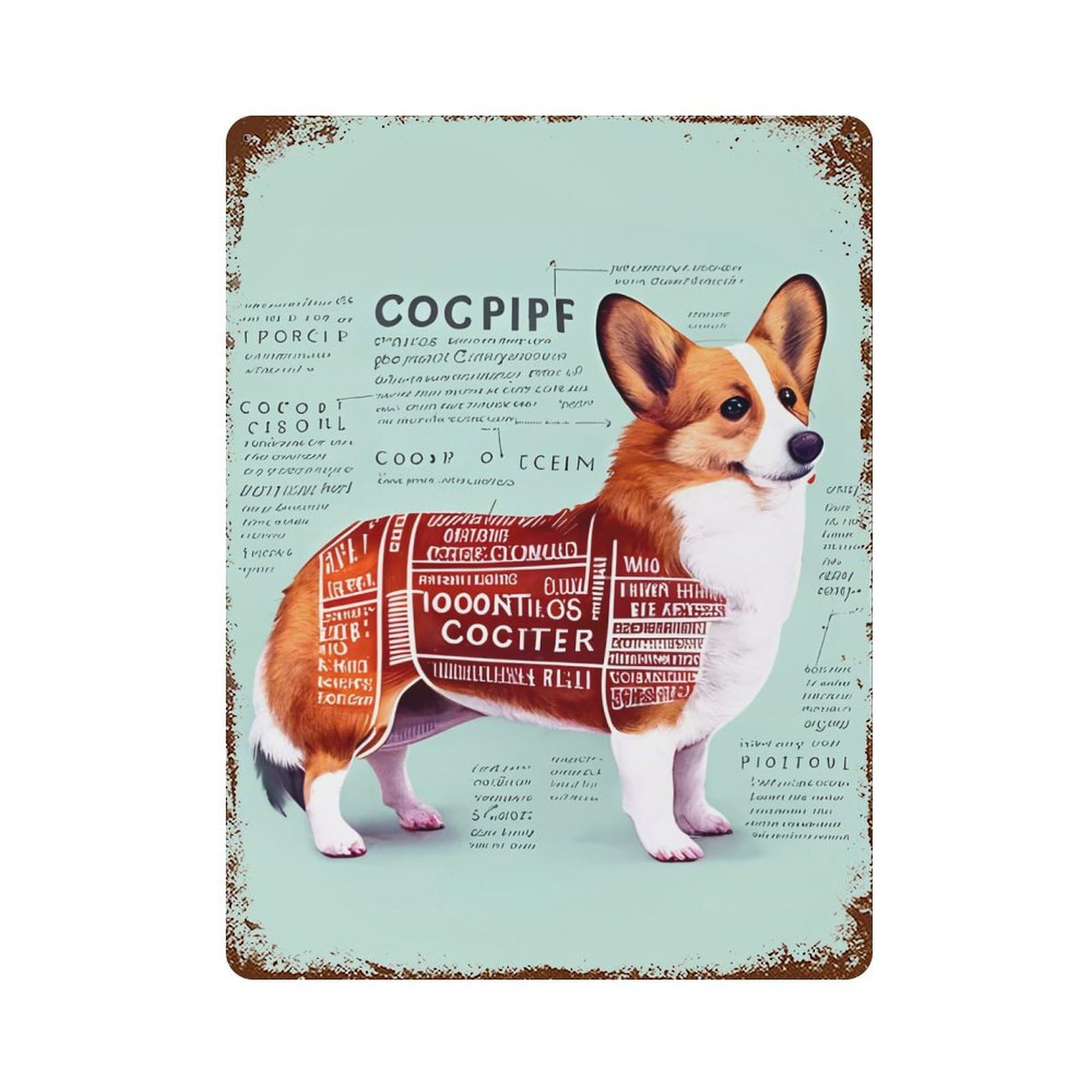 Decorative Tin Sign with Anatomy of A Welsh Corgi Design 15.7"x11.8", for Garage, Bar And Workshop Decor, Farmhouse Wall Decor