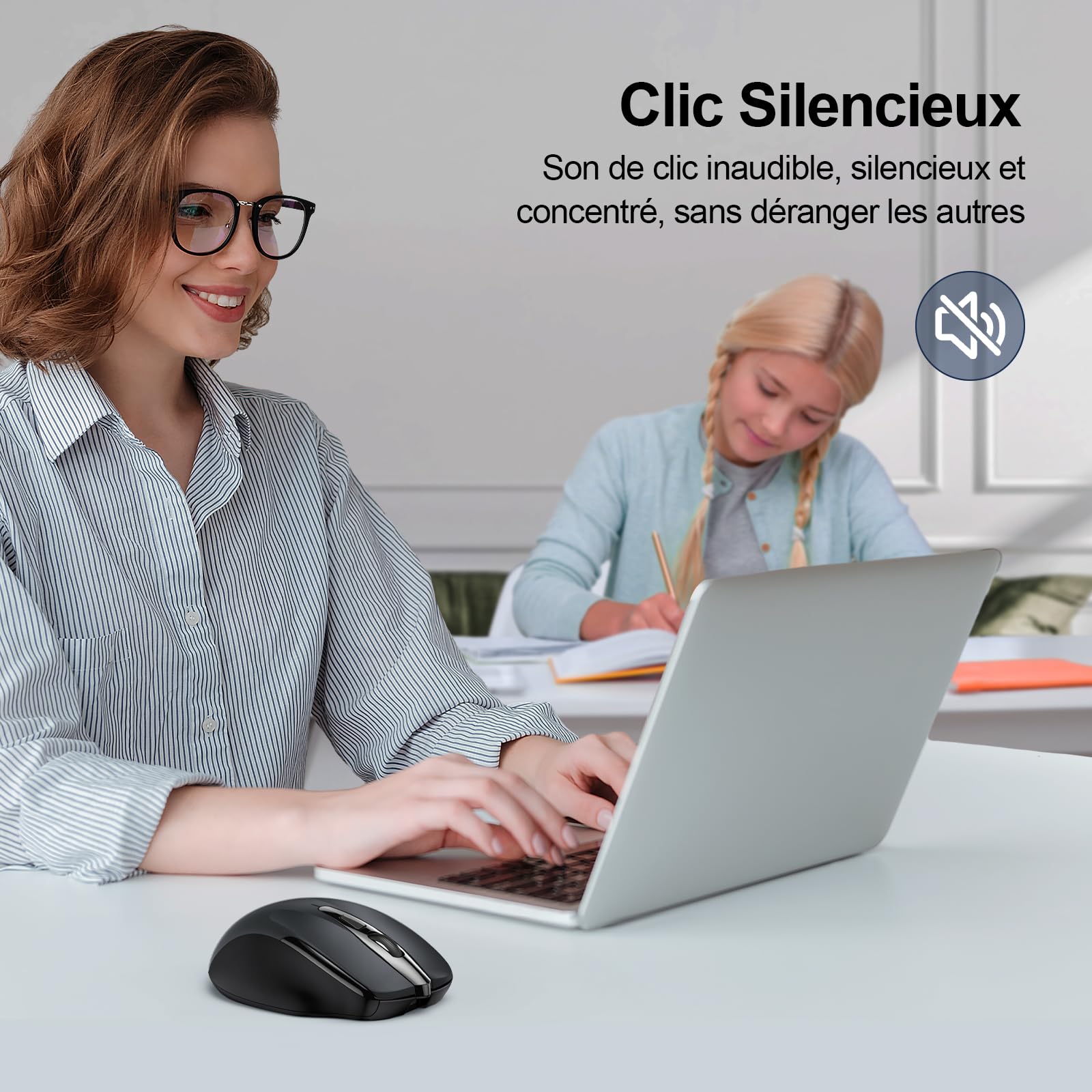 TECKNET Souris Bluetooth sans Fil Rechargeable Silencieuse 3 Modes 4800 DPI Ergonomique Noir