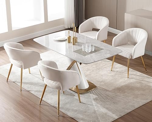 Miniatura 4 de KCC Moderno juego de 2 sillas de comedor decorativas sillas de terciopelo tapizadas con respaldo hueco sillas de cocina copetudas sillas laterales