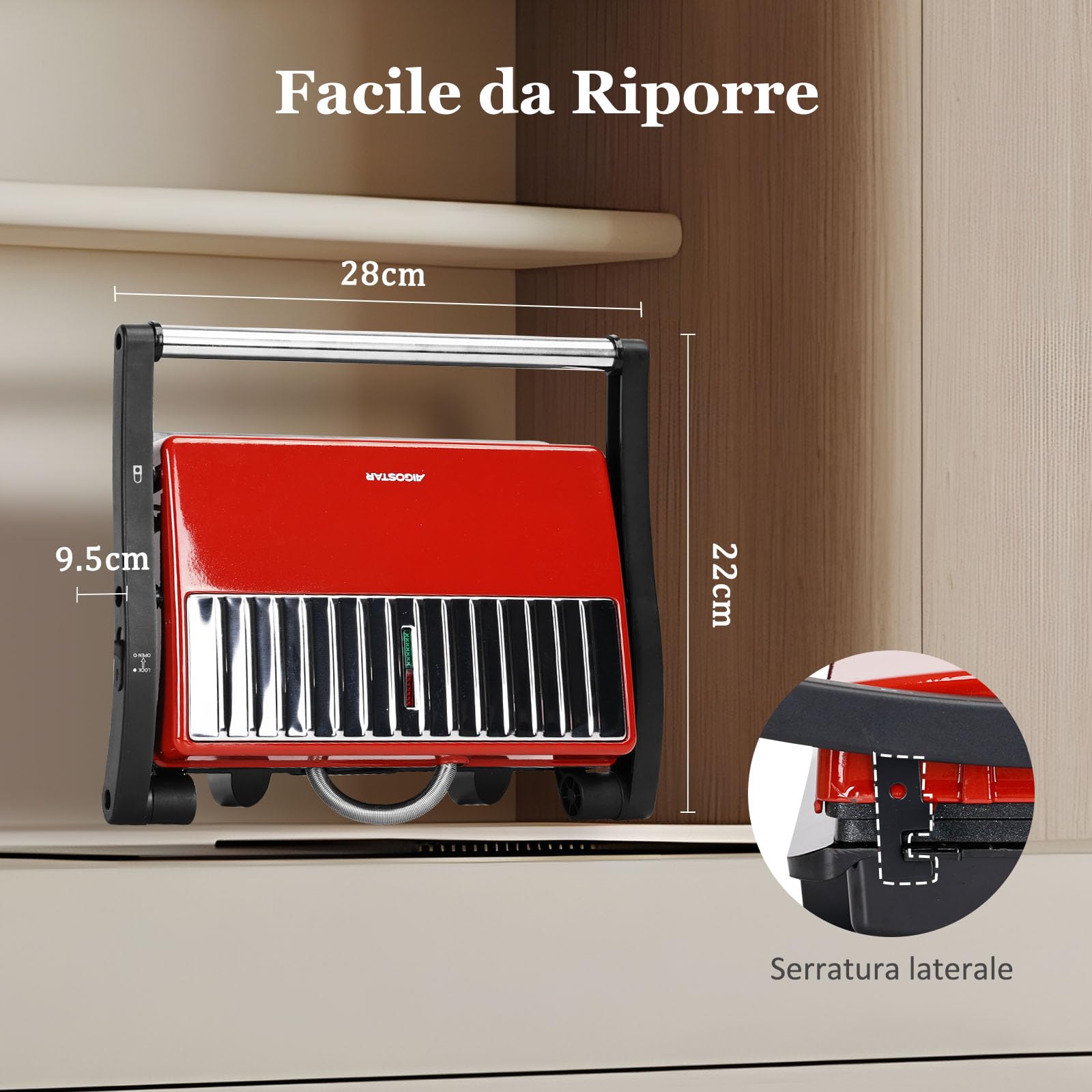 Aigostar Tostapane Piastra/Griglia Elettrica e Sandwich Maker 3 in 1, Con Piastra Antiaderente, 23 x 14,5 cm, Apertura a 180º, Temperatura Automatica, Piastra Elettrica per Cucinare 1000W, Warme