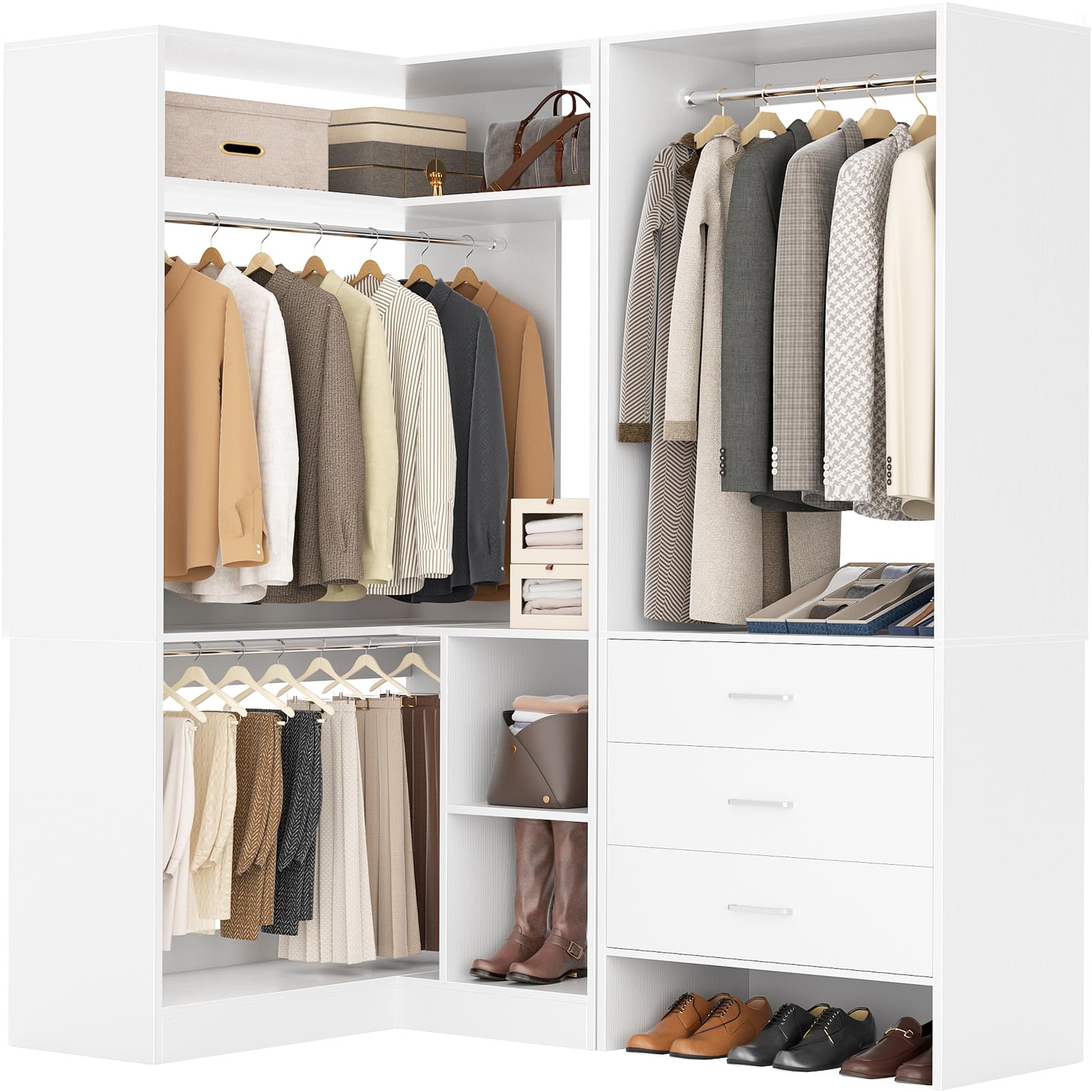 Amazon.com: Aheaplus Closet System with 3 Drawers, 2 Hanging Rods