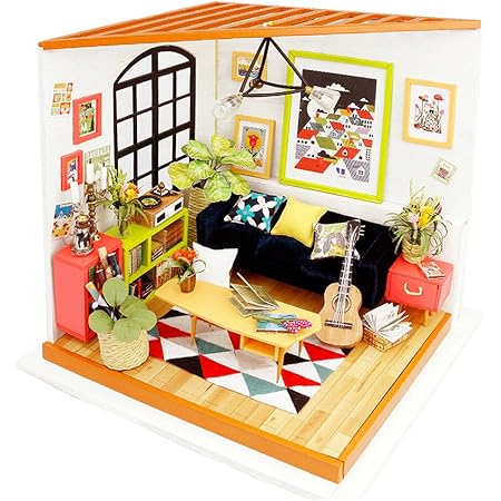 Amazon Moin Moin ドールハウス ミニチュア 手作りキットセット おしゃれな北欧インテリア Ledライト付属 音楽の流れるリビング ハウス おもちゃ