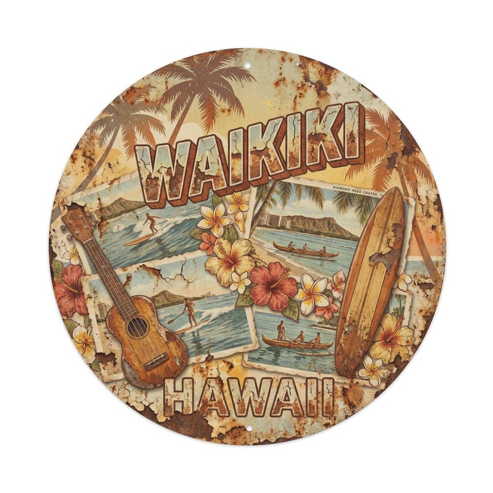 Vintage Travel Waikiki Hawaii Memories Metal Tin Sign