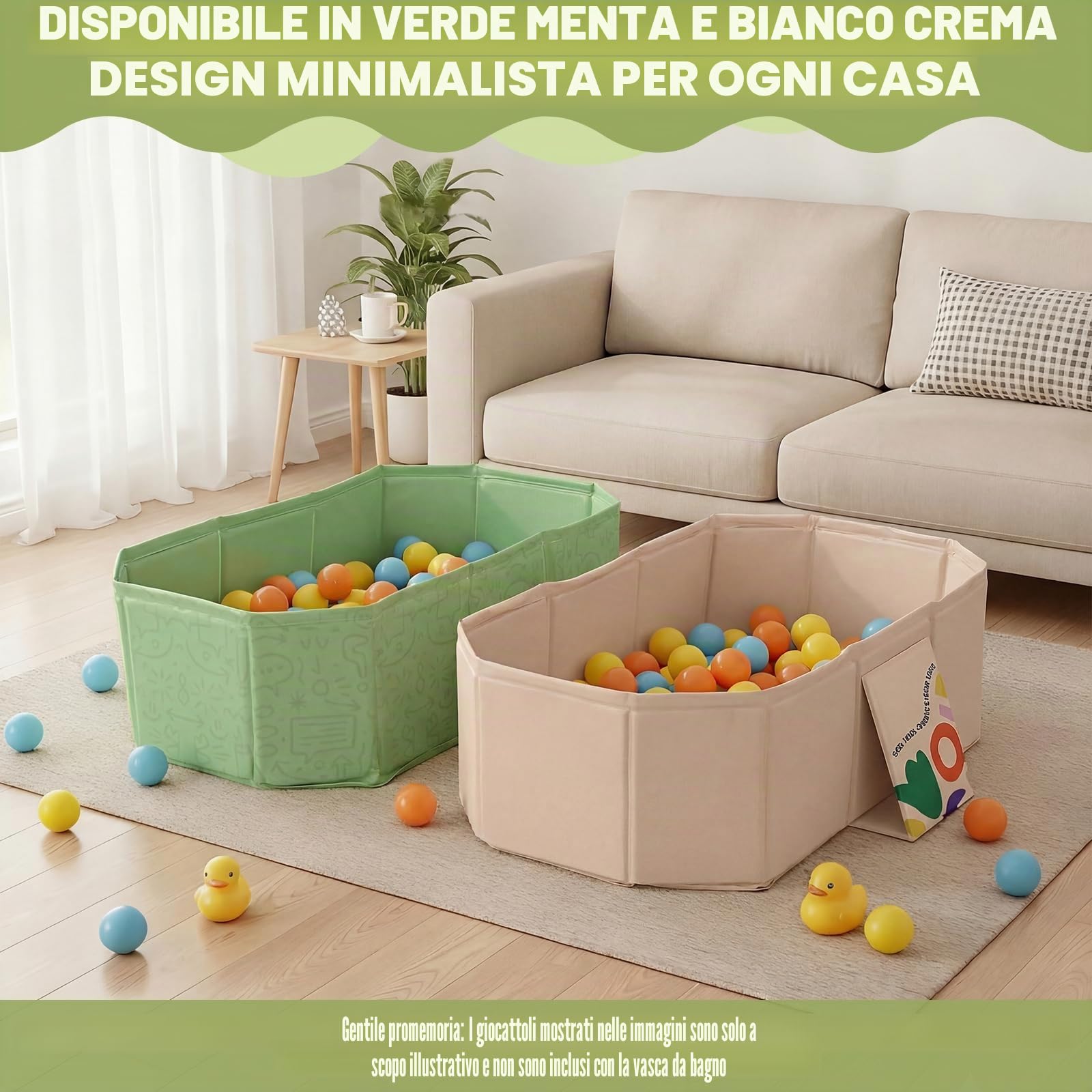 Vasca da bagno pieghevole per neonati e bambini, con tappo di scarico, 75 × 45 cm, design antiscivolo, in plastica senza BPA, colore: verde menta