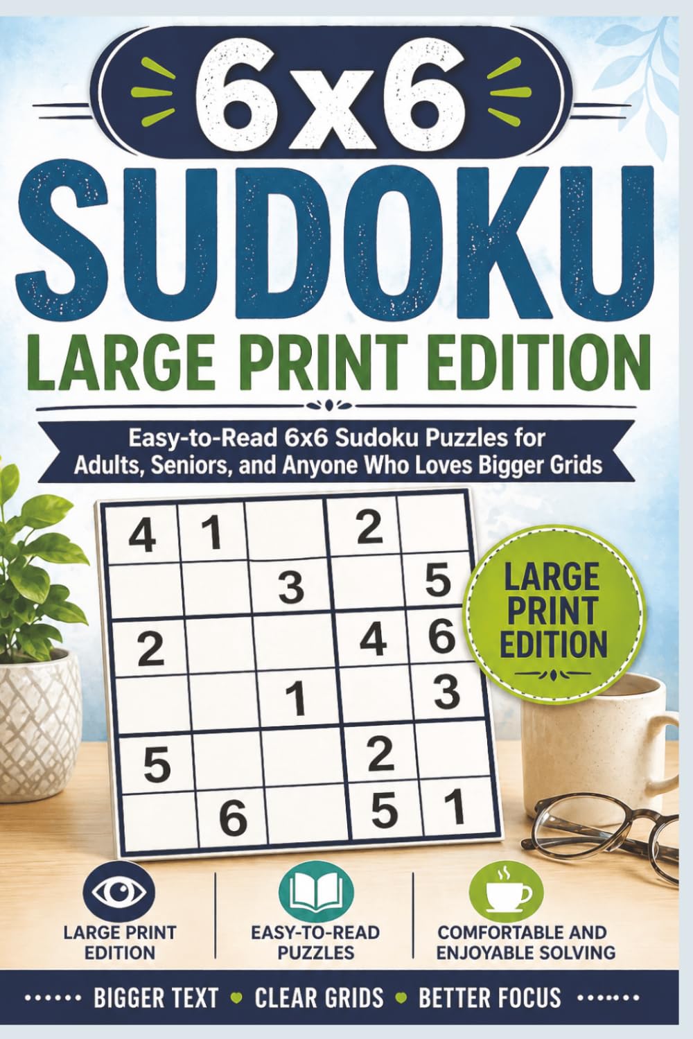 6x6 Sudoku Large Print Edition: Easy-to-Read 6x6 Sudoku Puzzles for Adults, Seniors, and Anyone Who Loves Bigger Grids | Includes Solutions (6x6 Sudoku Series)