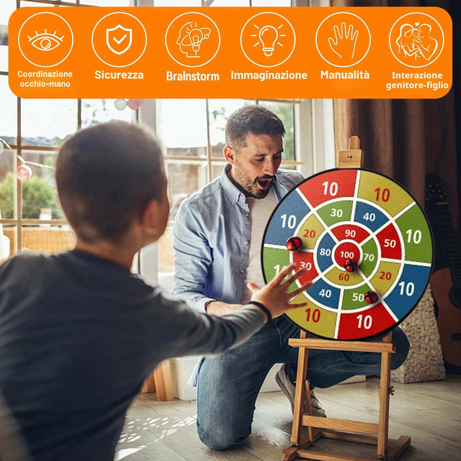 Kiztoys Bersaglio bifacciale in Plastica Multicolore con palline adesive per interni ed esterni, giochi per feste, giocattoli, regali per ragazzi e adulti